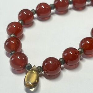 Handmade Elegant Red Chalcedony and Smokey Quartz Pendant Necklace